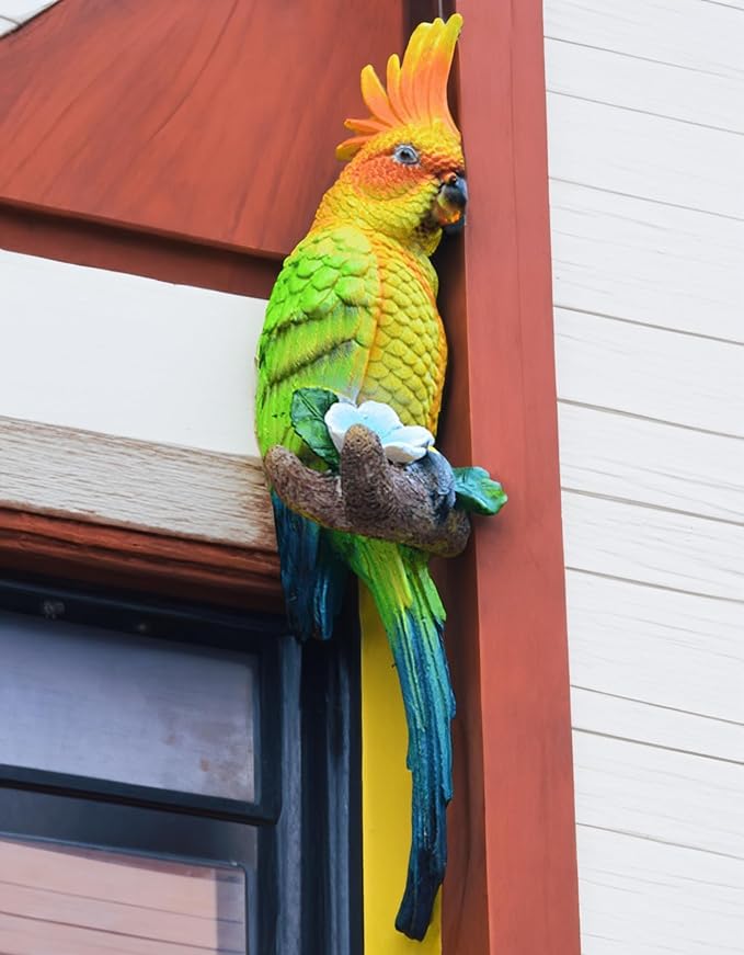 Tropical Real Hanging Parrot Decor,Resin Bird Figurines,Bird Statues,Home Ornament Decor for Tiki Bar,Perfect for Yard Ornaments,Tree Decorations Outdoor,Patio,Lawn,Tree Trunk, Porch