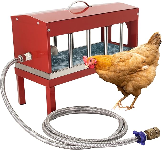 Automatic Chicken Waterer，Stainless Steel Large Chicken Drinker with Float Valve,Multi-Side Drinking Holes and Detachable Legs,Easy Clean Poultry Water Dispenser for Chicken Coop Duck Pigeon,Goose