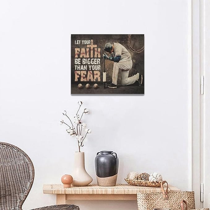 Christian Baseball Wall Art Sport Theme Teen Boy Room Wall Decor Inspirational Quotes Pictures Canvas Prints Artwork Baseball Decor For Boys Room Playroom Bedroom Gym Framed 20"x16"