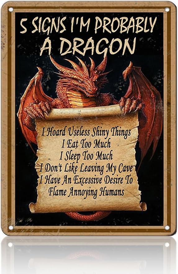 Vintage 5 Signs I’M Probably A Dragon Vertical Iron Metal Tin Sign 12x16 Inch Home Kitchen Garden Wall Decor