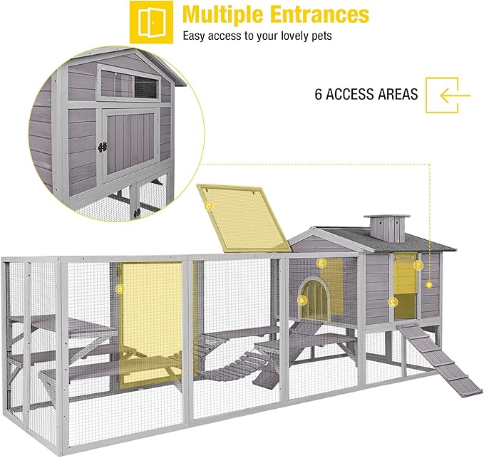 Large 2-Story Wooden Chicken Coop with Weatherproof Run & Canopy - Spacious Hen House for 6-8 Chickens, Rabbits, Ducks - Easy-Clean Design