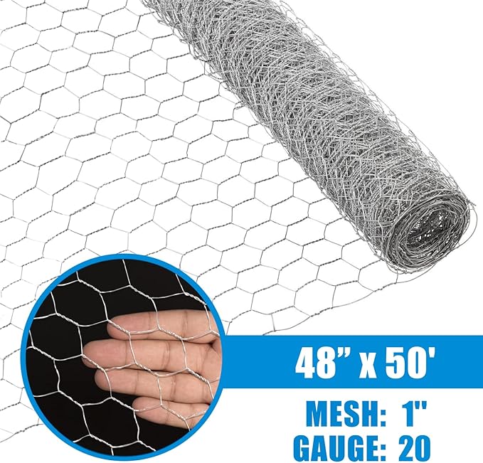 Fencer Wire Poultry Netting Fence, 20 Gauge Galvanized Hexagonal Chicken Wire Fence, 1-Inch Mesh Opening Size (4 ft. x 50 ft.)