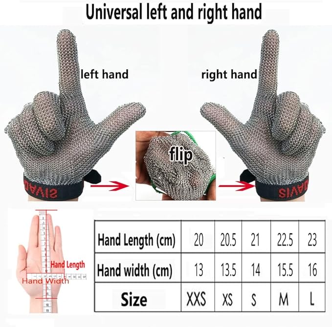 Metal Cut Resistant Chainmail Gloves, Food Grade Safety Chef Meat Cutting Safety Work Gloves, Easy to Clean (Size : 1PCS/XS)