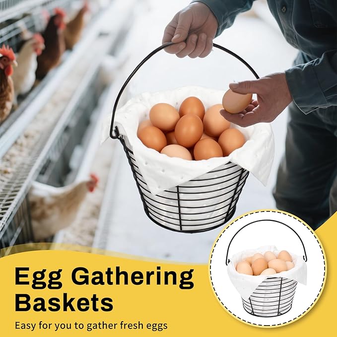 2 Pcs Metal Egg Basket with Soft Pads, 8 Inch Wire Egg Basket for Gathering Fresh Eggs, Eggs Collecting Baskets for Chicken Duck Goose