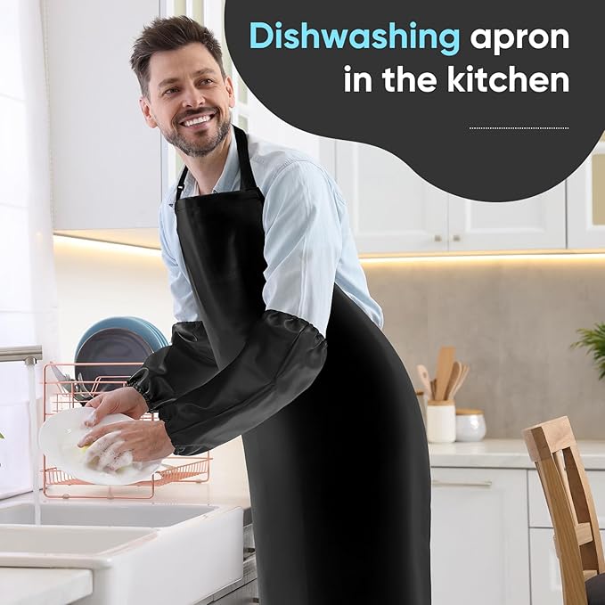 Waterproof Apron 43in PU Leather Heavy Duty for Gardening, Dishwashing, Meat Processing, Car Washing, and Pet Grooming