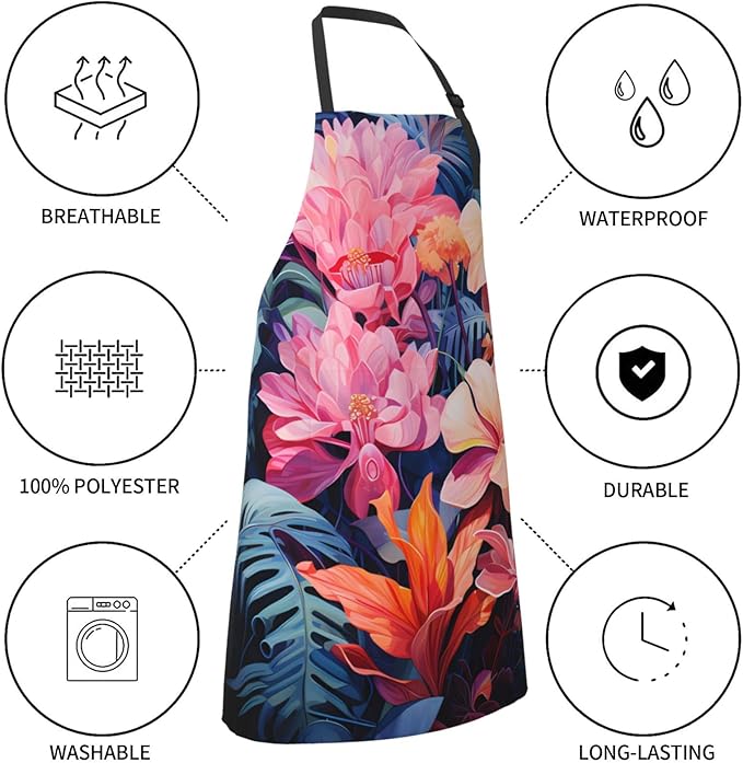 Dogs and Roses Heavy Duty Waterproof Apron with Pockets for AdultsResistant Grilling, Gardening, Painting