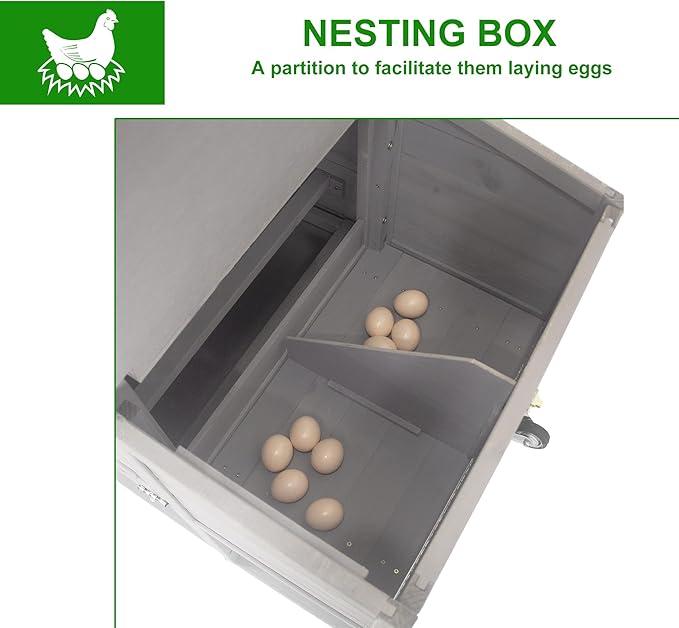 Chicken Coop Outdoor for 2-3 Chickens Hous- Poultry Cage Back Yard Mobile Hen House with Run & Nesting Box