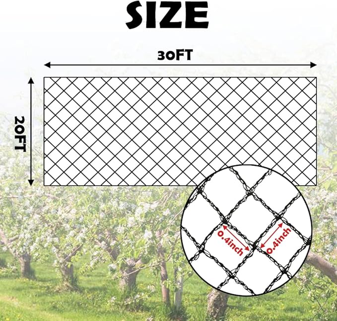 Meanchen Bird Netting 20x30 Ft, 1/2In Mesh Heavy Duty Garden Netting Pest Barrier for Plants, Vegetables, Extra Strong Woven Mesh Netting, Animal Fencing for Fruit Trees Against Birds, Deer, Poultry