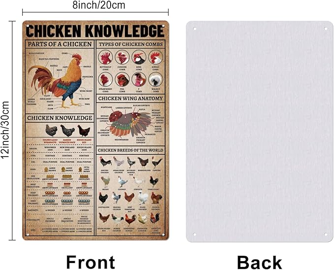 SUPERDANT Farm Chicken Knowledges Metal Tin Sign Vintage Farm Tin Poster Painting Plaque Wall Art Poster Old Fashion Aluminum Sign for Farmhouse Home Kitchen Decor 20×30 CM