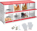 8-Compartment Chicken Nesting Box, Roll Away Metal Laying Box with Easy Egg Collection, Pull-Out Tray & Swing Perch, Wall Mount Hen Brooder Box for Chicken and Duck Coops, Red