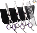 Professional Dog Grooming Scissors with Safety Round Tips, 5 in 1 Dog Grooming Scissors Kit, 4CR Stainless Steel Professional Pet Shears for Dog, Sharp and Durable, Blue