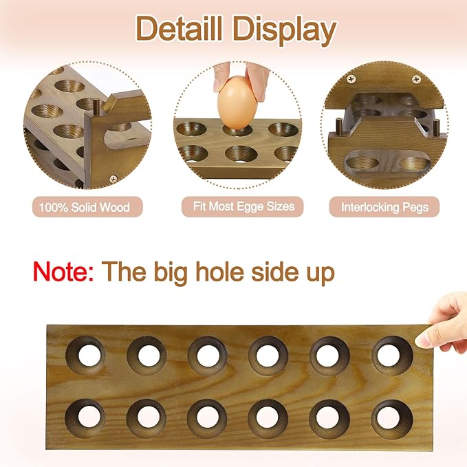 Tuenort Wooden Egg Holder for Countertop, 4 Tier Egg Rack for 48 Eggs, Kitchen Counter Wood Egg Organizer Tray Racks, Fits Quail, Duck, Turkey, Chicken Eggs