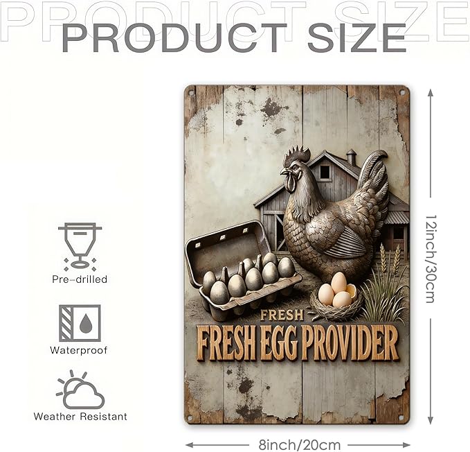 Funny Chicken Metal Sign Outdoor, Aluminum Farmhouse Wall Decor for Coop Door or Yard Area, Fluffy Humor Country Living Style, Rustic 8x12 Inch Gift