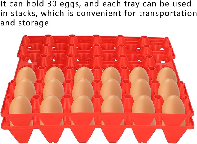 Plastic Egg Flats 30 Cell Holder Tray 5PCS, Durable Storage and Transportation Container - Stackable Design, Reusable Material, Ideal for Home and Farm Use (Red)