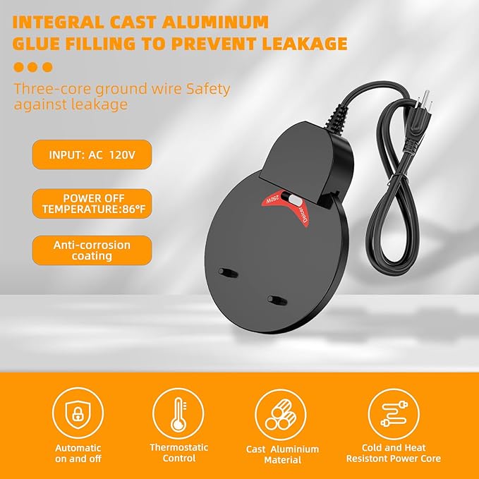 1000W De-icer Submergible Bird Bath Heater Aluminum Cast for Livestock Poultry Horses, Cows, Birds, WildlifeDrinking Indoor Outdoors in Winter Birdbat