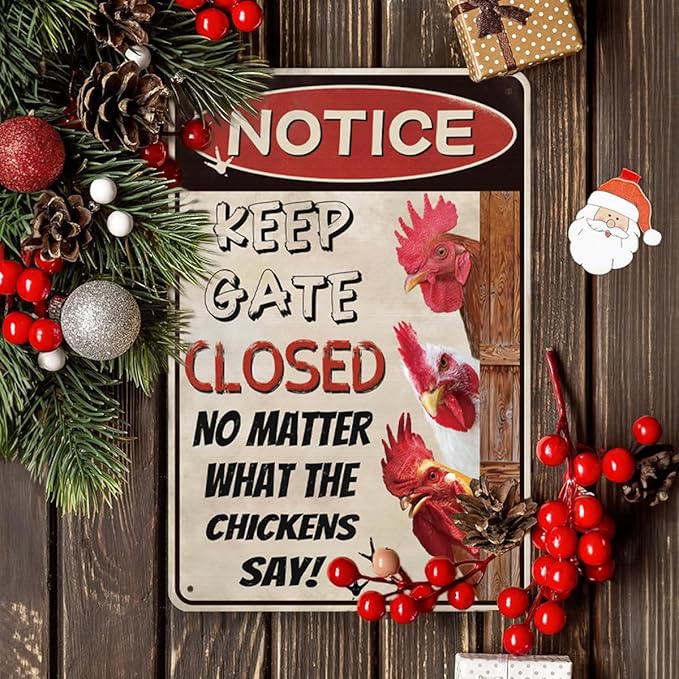 Funny Chicken Coop Signs, Keep Gate Closed, Chicken Coop Decor for Farm, Home, Garden, or Farmhouse Kitchen, Outdoor Chicken Warning Sign(8" x 12")