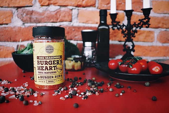 Burger's Heart BBQ Burger Rub - 100% Natural BBQ Seasoning - Classic Seasoning Mix For Extraordinary Tasting Burgers - Beef, Pork, Poultry, Veggie Patties - Large Jar (190g)