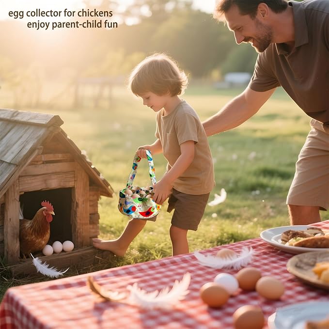 UKJENT Egg Collecting Basket, 7 Pouches Canvas Chicken Egg Gathering Basket, Machine Washable, Hold Different Size Eggs Collection Carrier Bag, Duck Goose Quail Fresh Eggs Collector, Farm & Home Use