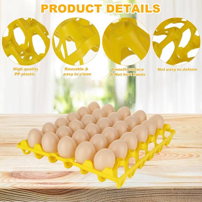 12 PCS Plastic Egg Tray Egg Crates for Fresh Eggs 30-Egg Flats for Chicken Home Farmers Stackable Egg Cartons for Storing Sorting and Shipping Eggs, Yellow