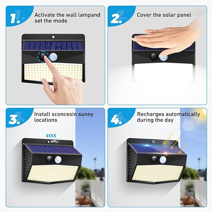 Peasur 1 Pack Solar Motion Lights Outdoor, Solar Security Light with 3 Modes, IP65 Waterproof Flood Lights Outside for Camping Garden Patio Garage Backyard
