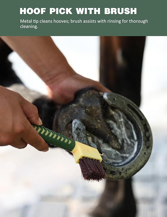 9-Piece Horse Grooming Brush Kit, Silicone Curry Comb & Grooming Brushes for Daily Care, Bathing & Shedding Pasture Glow