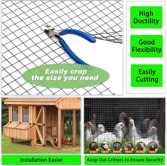 Wire Fence 2in x 3in Black Vinyl Coated Wire Mesh 48" x 50' Welded Wire Fencing 16Gauge, PVC Coating Chicken Wire Fence,Welded Wire Mesh Roll for Garden Guard Fence Poultry Cage Net Fencing