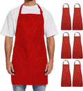 Will Well Kitchen Apron for Men and Women - 33" x 27" Oil-and-Water-Resistant with Adjustable Neck Strap and 38" Waist Ties for a Snug Fit, Lightweight with 2 Front Pockets - 6-Pack, Red