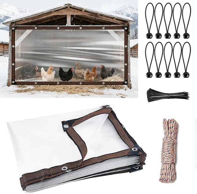 6.6x10ft Chicken Coop Cover for Winter Waterproof Chicken Coop Insulation Windproof Winterizing Chicken Run Tarp for Outdoor Outdoor Poultry & Patio Porch Protection