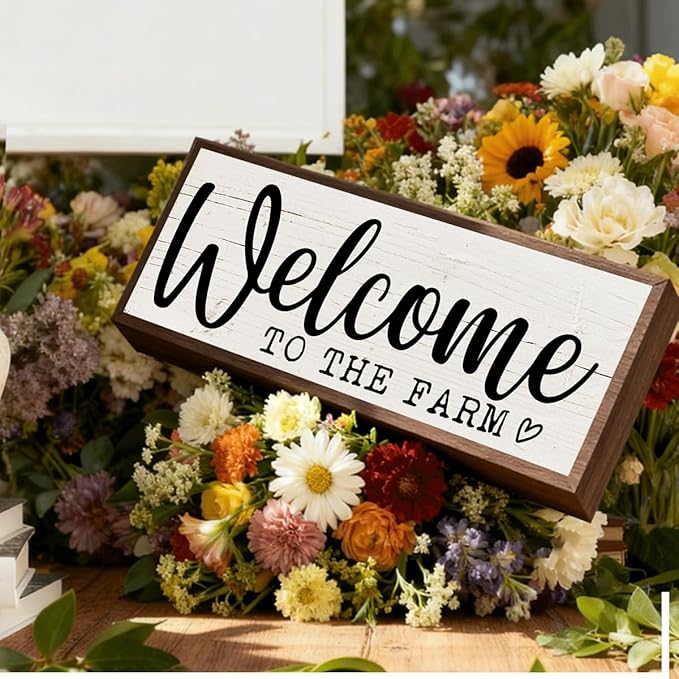 Farm Decor, Welcome to the Farm Sign, Decorative Wooden Wall Plaque, Country Style Home Decoration, Front Door Decoration for Entryway, Garden Yard Decor 9.5x3.1x1 inches