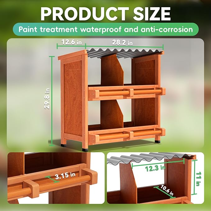 2-Tier Chicken Nesting Box, 4 Compartment Wooden Nesting Box for Chickens with Waterproof Roof, Non-Slip Stable Base, Heavy Duty Chicken Laying Boxes for Hens, Duck, Poultry, Bird, Orange