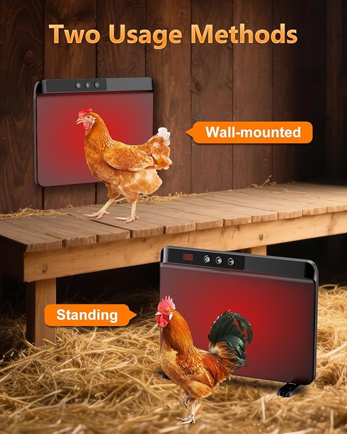 TIMEBAL 2025 Smart Chicken Coop Heater with Adjustable Temperature Remote Control, 200 Watts Radiant Heat Flat Panel Heaters for Winter Heating,Adaptable to Timer and Temp Controllers (Black)