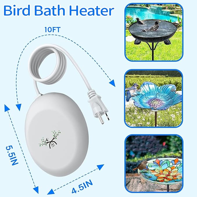 Bird Bath Heater for Outdoors in Winter, 80w Birdbath Heaters for Outdoor Bird Bath Deicer with Thermostatically Control, Heated Bird Bath Water Heater for Bird Chicken Livestock, With 10ft Cord