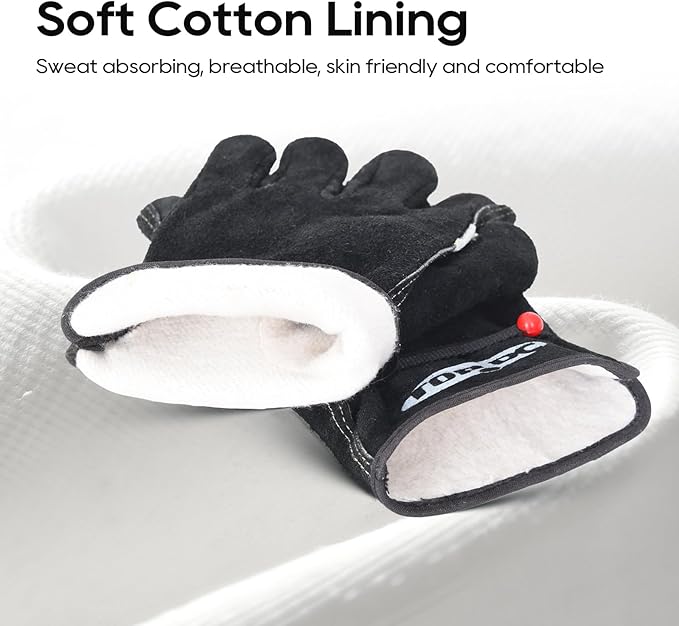 TOPDC Leather Work Gloves for Men or Women, Cowhide Leather Gloves for Gardening, Tig/Mig Welding, Chainsaw, Farm, Ranch, Reinforced Palm, Adjustable Cuff, Cotton Lining, Firm Grip & Durable, M