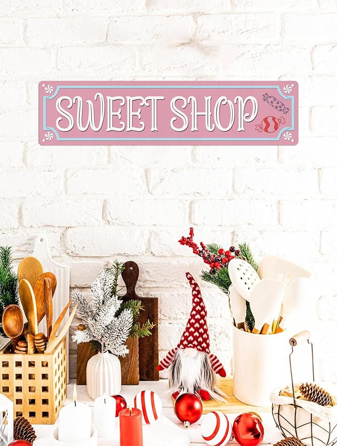 Sweet Shop Metal Tin Sign Vintage Funny Christmas Sign for Cafe Home Bar Farmhouse Christmas Art Wall Decoration Retro Poster 4x16 Inch