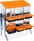 [6-Pack] Chicken Nest Box for Hens - Galvanized Steel Wall-Mounted or Freestanding Chicken Nest with Ventilation Holes - Poultry Nest Box with Legs for Egg Laying (Orange)