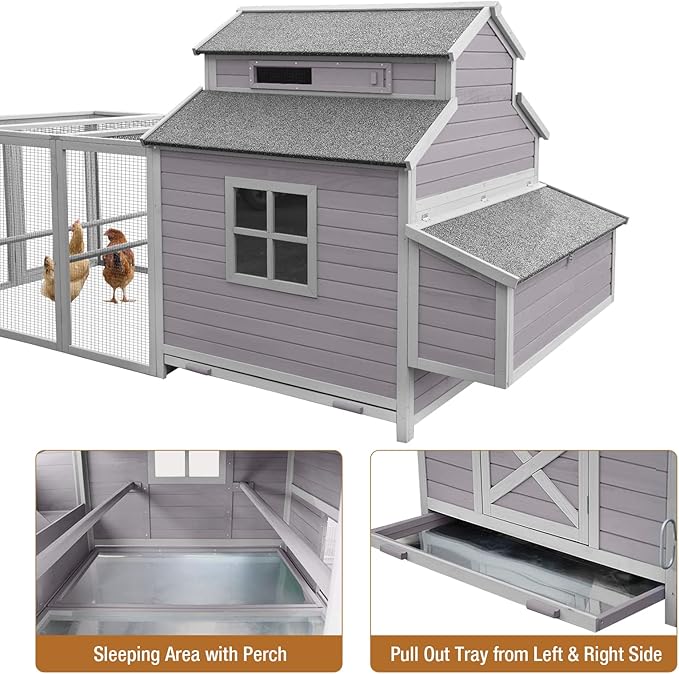 Chicken Coop 115in Large Chicken House with Run Poultry Cage with Nesting Boxes, 8-10 Chickens