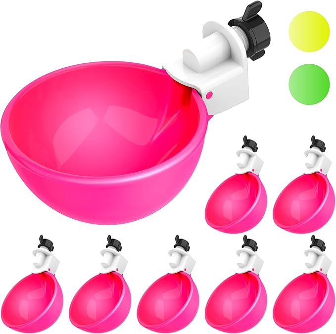 Lil'Clucker - Large Automatic Chicken Waterer Cups Suitable for Ducks, Geese, Turkeys, and Bunny Rabbit - Water Feeder Kit - Poultry Waterer (Pink, 8 Pack)