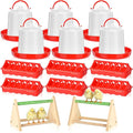14 Pcs Chick Feeder and Waterer Kit with Wooden Perch Baby Poultry Starter Set 1.5 L Feeding Dispenser for Small Poultry Ducks Quail Pigeon Coop and Brooder