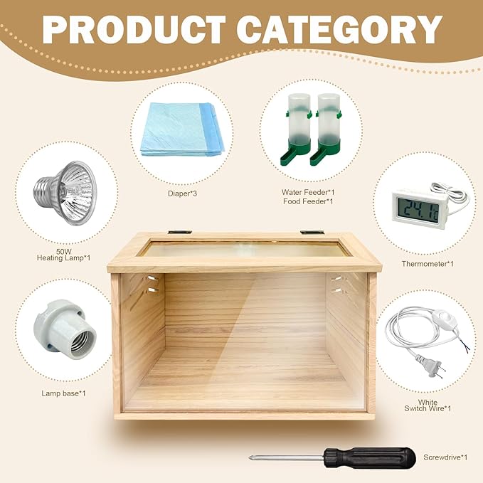 Chicken Brooder Box for Chicks & Quail with 3 Absorbent Pads, Feeder and Waterer - Adjustable Temperature Control Brooding Box for Small Chicken Coop & Quail Cage (15.7x12x12 Inches) ﻿