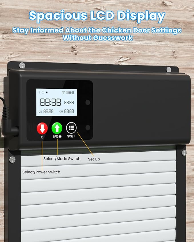 Automatic Chicken Coop Door Solar Powered, WiFi Automatic Chicken Door APP Control, Solar Chicken Coop Door Timer & Light Sensor, Auto Chicken Coop Door Opener LCD Display Aluminum Anti-Pinch Design
