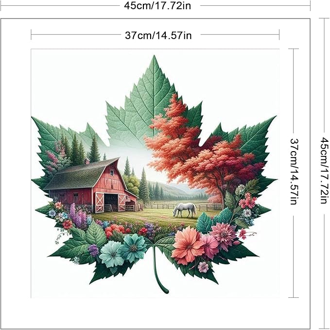 Maple Leaf Farm Stamped Cross Stitch Kits for Adults Beginners - 45x45cm 11CT Pre-Printed Embroidery Needlepoint Starter Kit, DIY Craft Perfect for Fall Decor Thanksgiving Christmas Gift