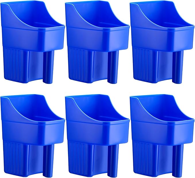 Baderke 6 Pcs Plastic Feed Scoop Enclosed Feed Scoop with Measure Marks Heavy Duty Durable Stackable for Horse Goat Ranchers Livestock Homesteaders Feeding Supplies(Blue)