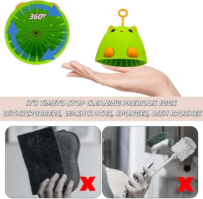 Egg Wash Brush for Fresh Cleaning Eggs Egg Washer The Reusable Egg Scrubber Egg Scrubber is A Cute Cat Shaped Practical Kitchen Gadget (Light Black 2PCS)