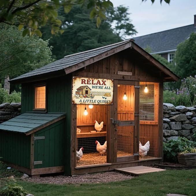 Funny Chicken Metal Sign Outdoor, Aluminum Farmhouse Wall Decor for Coop Door or Yard Area, Fluffy Humor Country Living Style, Rustic 8x12 Inch Gift