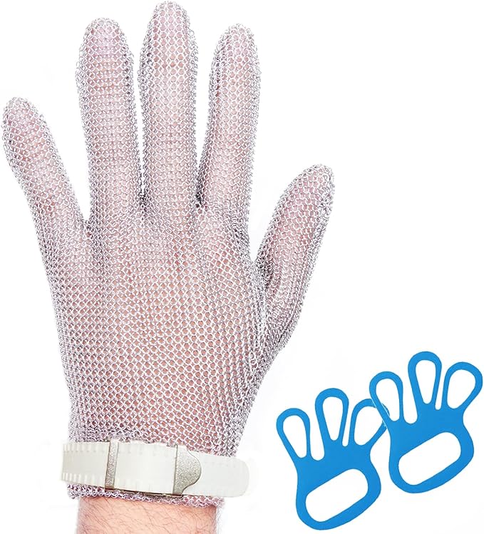 Cut Resistant Stainless Steel Metal Mesh Glove, Food Grade Chainmail Glove for Cutting, Butcher Gloves for Oyster Shucking Fish Filleting Food Processing Leather Cutting (Small (Pack of 1))