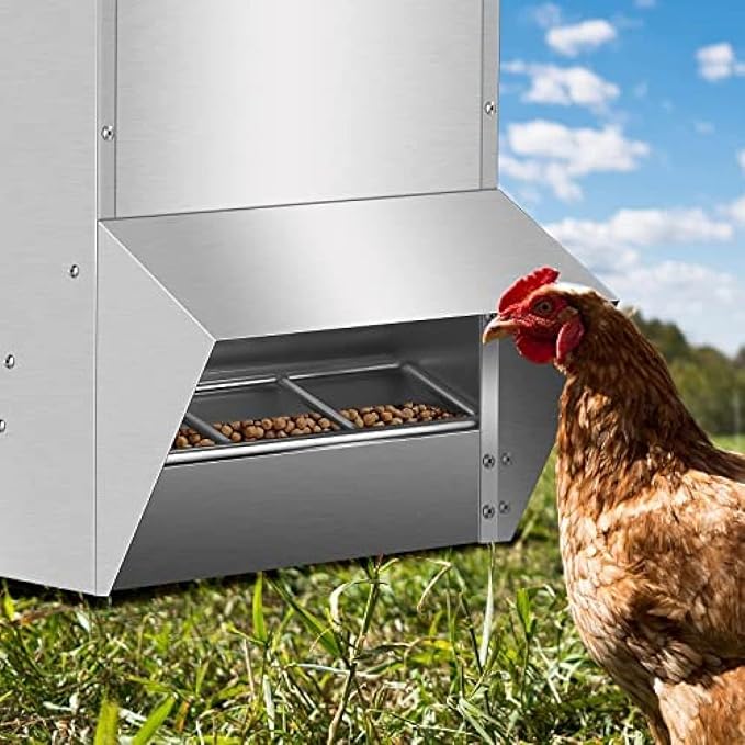 Automatic Chicken Feeder System - 30-50lb Capacity Galvanized Feeder Metal Trough for Poultry and Rabbits,30lb