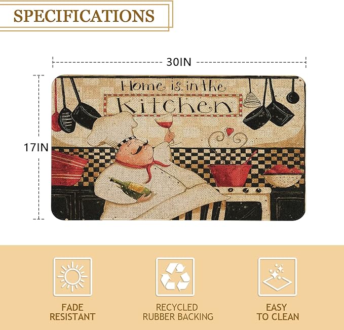 Roszwtit Farmhouse Kitchen Rugs and Mats, Chef Door Mat, Seasonal Washable Non-Slip Floor Mats for Home Kitchen Decor 30x17 Inch