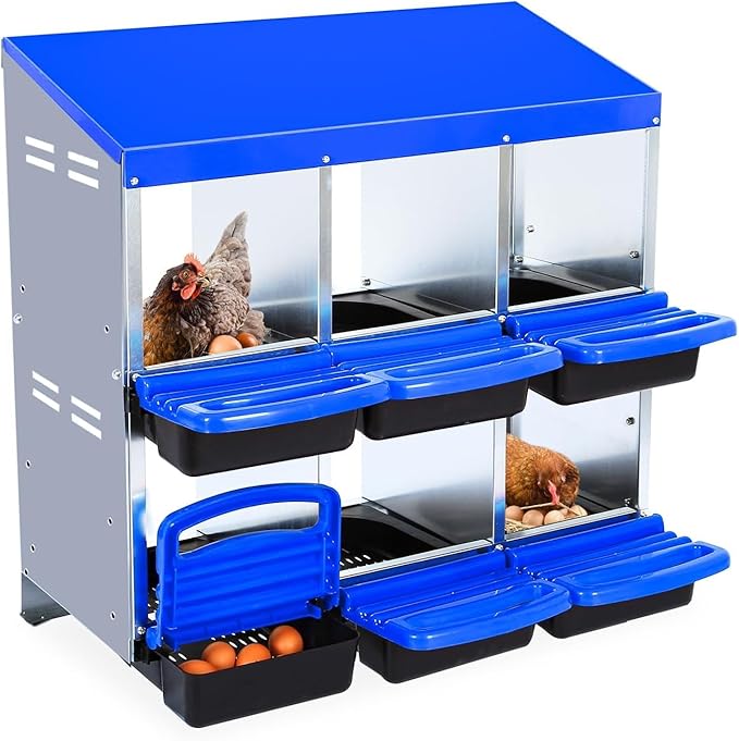 Chicken Nesting Box，6-Hole Nesting Boxes for Chicken Coop with Removable Plastic Egg Tray & Ventilation Holes, Wall Mount/Freestanding Poultry Laying Boxes for Hens, Ducks & Coops Easy Egg Collection