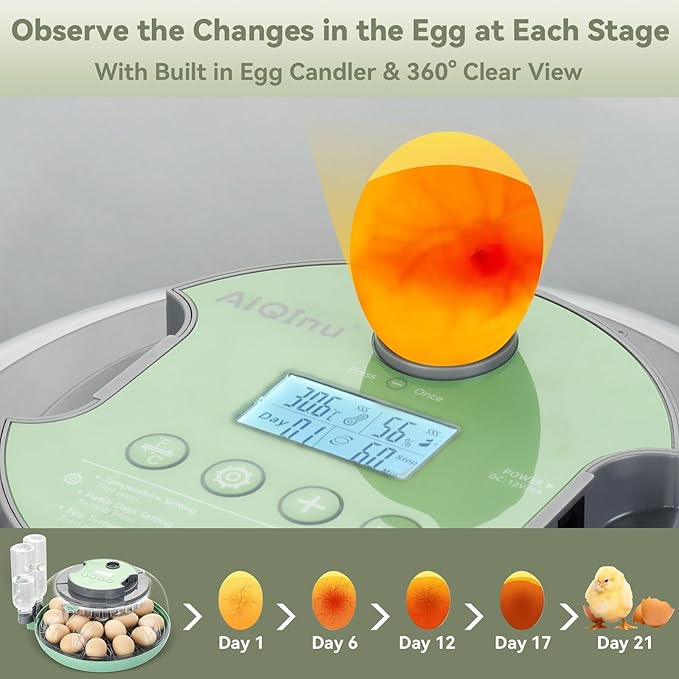 18 Egg Incubator with Automatic Egg Turning - Hatching Unit with Digital Control & Built-in Candler, 2 Size Egg Tray, Automatic Water Refill, Egg Incubator for Hatching Chicken Quail Duck Turkey Goose