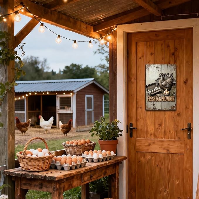 Funny Chicken Metal Sign Outdoor, Aluminum Farmhouse Wall Decor for Coop Door or Yard Area, Fluffy Humor Country Living Style, Rustic 8x12 Inch Gift